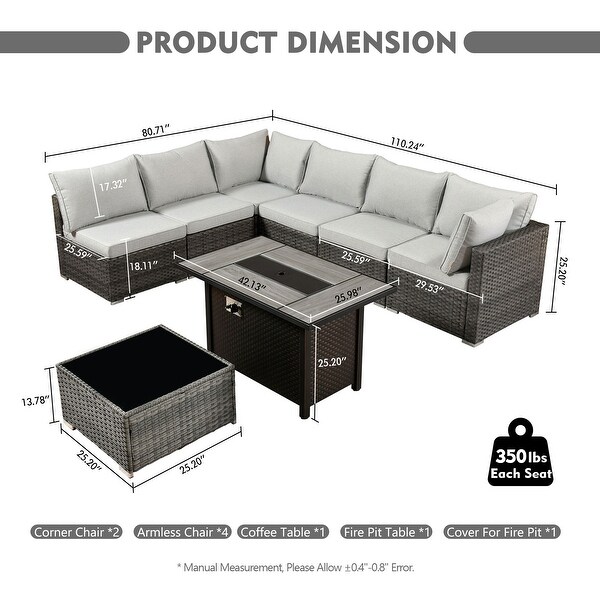 HOOOWOOO 8piece Patio Furniture Set Wicker Sectional Sofa with Fire Pit Table