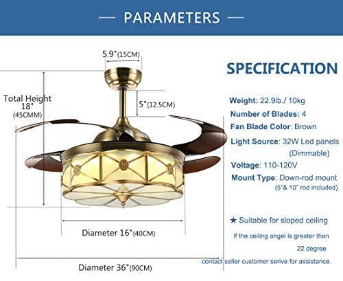 Moooni 36 inch Reversible Retractable Ceiling Fan with Lights and Remote Dimmab
