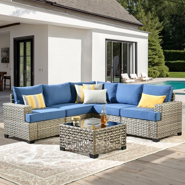 OVIOS 6 Pieces T shaped Seat Wide Armrest Set With SolarPowered Coffee Table
