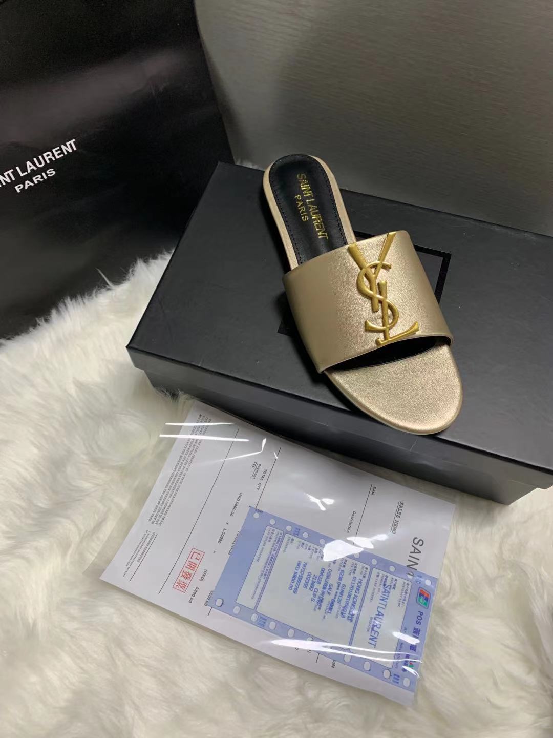 Saint Laurent Logo Slippers Metallic