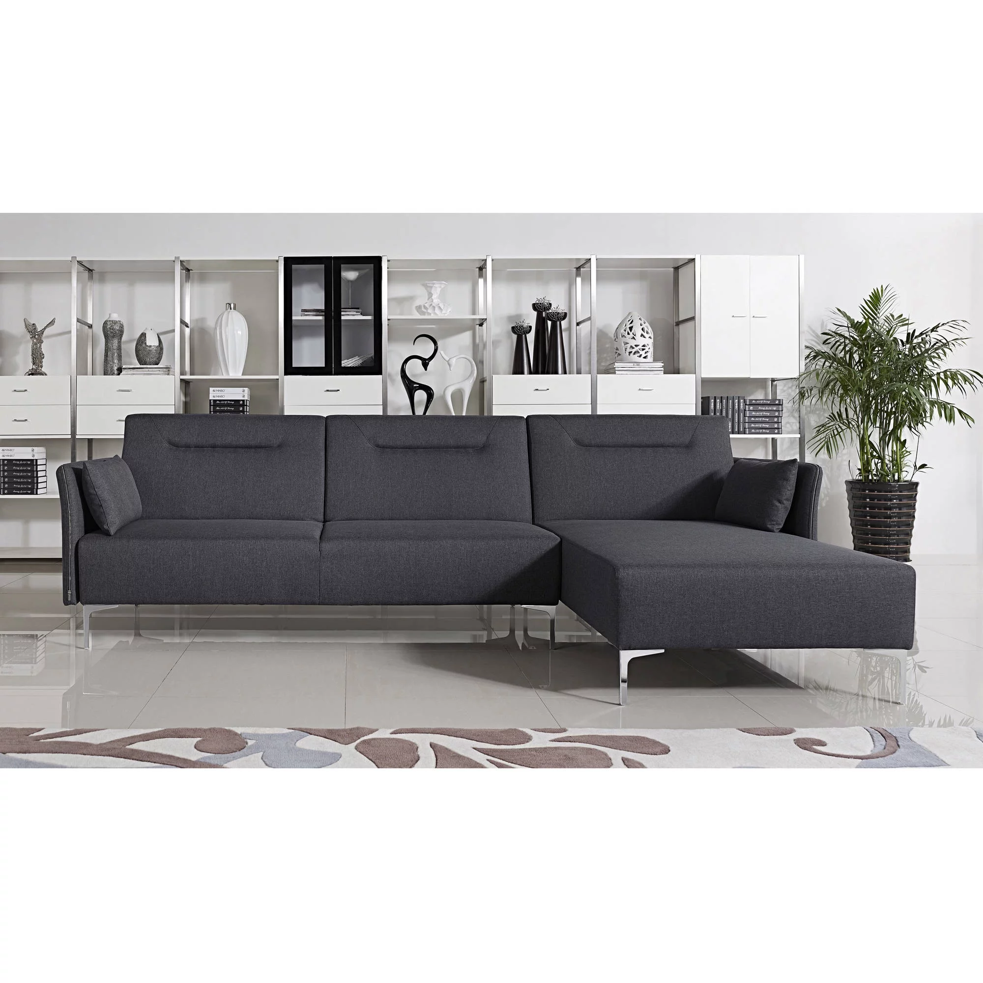 US Pride Furniture Ella Contemporary Fabric Upholstered Right Facing 2-Piece Sleeper Sectional Sofa, Black