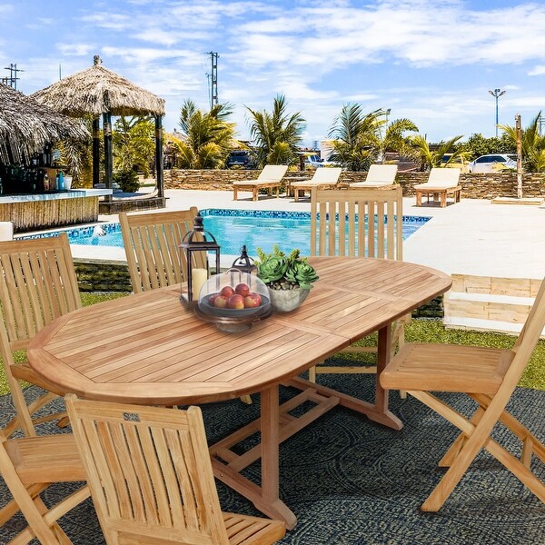 Seven Seas Teak Hawaii Teak Wood Oval Outdoor Patio Extension Table,71 to 94 inch (Table Only)