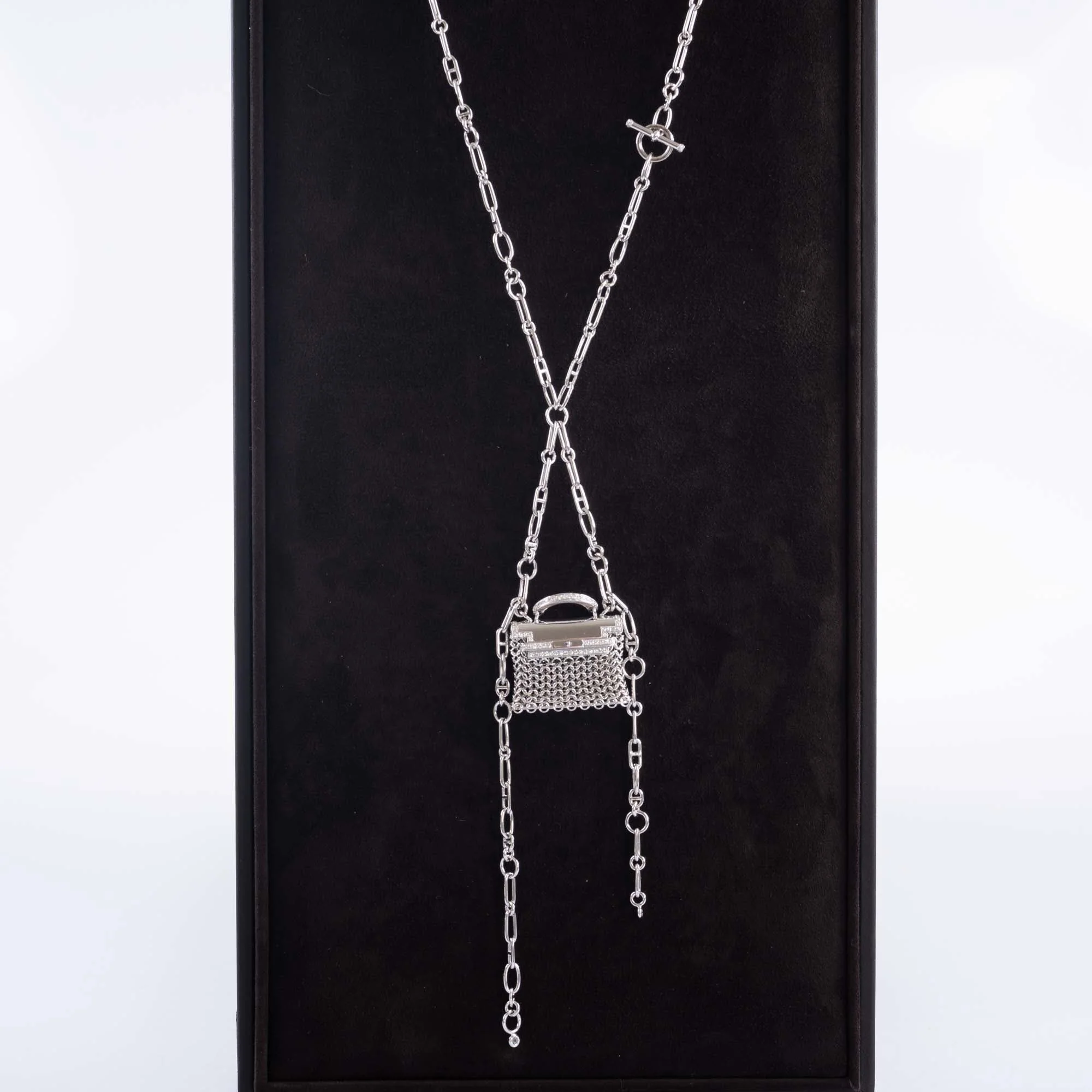 Hermès Kelly Bijou Précieux 18K White Gold Diamond Chain Mail Necklace