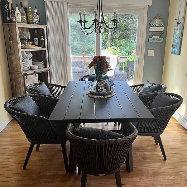 PURPLE LEAF 711 Patio Dining Set,Aluminum Frame Table,Wicker Chairs