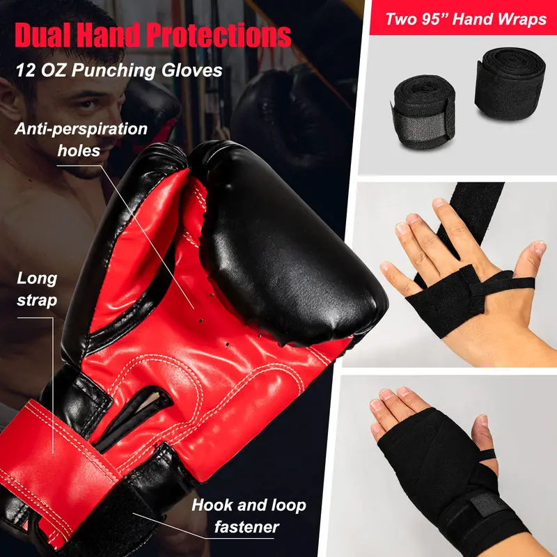 Premium Adult Punching Bag Kit – 63 lb Filled Hanging Bag with Boxing Gloves & Hand Wraps