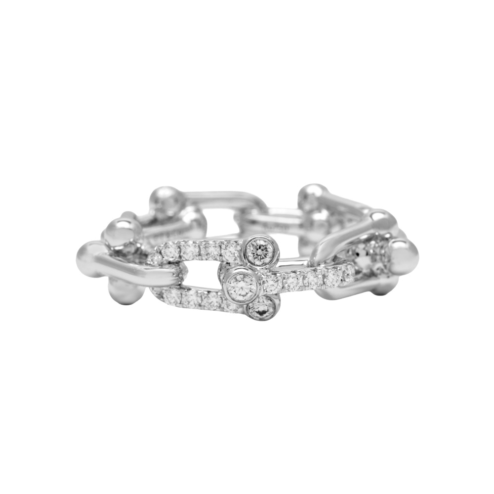 Tiffany & Co. Hardware Link Ring 18K White Gold Diamond 72669290