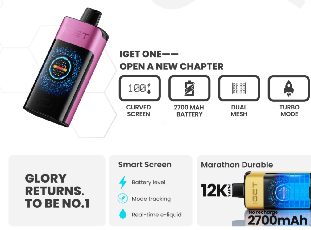 Fast Shipping from Australia |IGET ONE 12000 Puffs Disposable Vape | Smart Screen | 2700mAh Battery | Turbo Mode