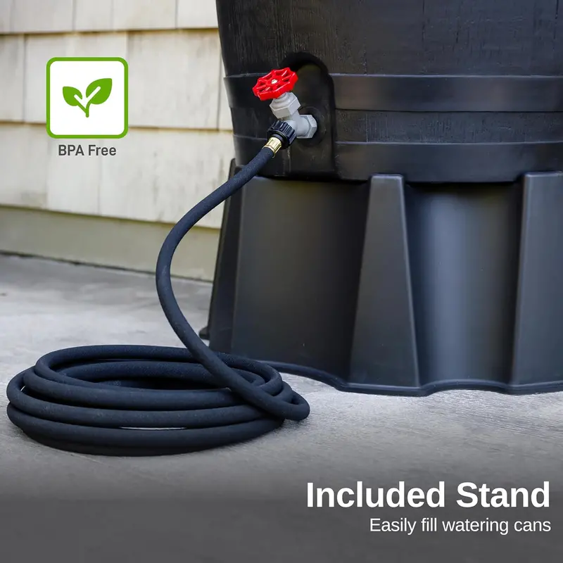 RTS Eco Rain Barrel – 50-Gallon Flat-Back Collection Tank Made from 100% Recycled Plastic (Black)