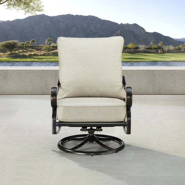 Pair of Black Aluminum Deep Seating Swivel Rocker Club Chairs with Cushions