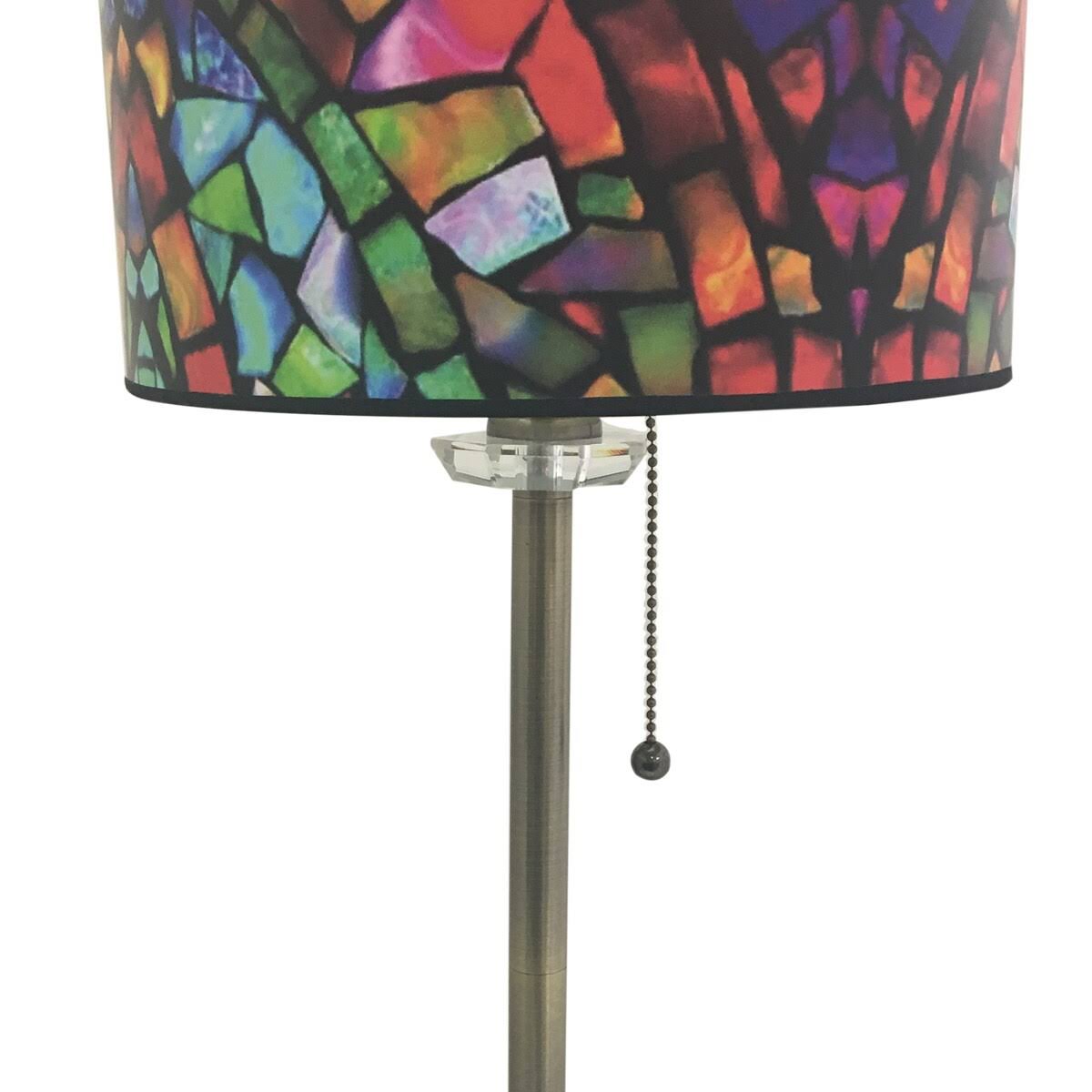 Royal Designs 28 inch Crystal and Antique Brass Buffet Lamp with Mosaic Stained Glass Design Hardback Lamp Shade, Set of 2, Size