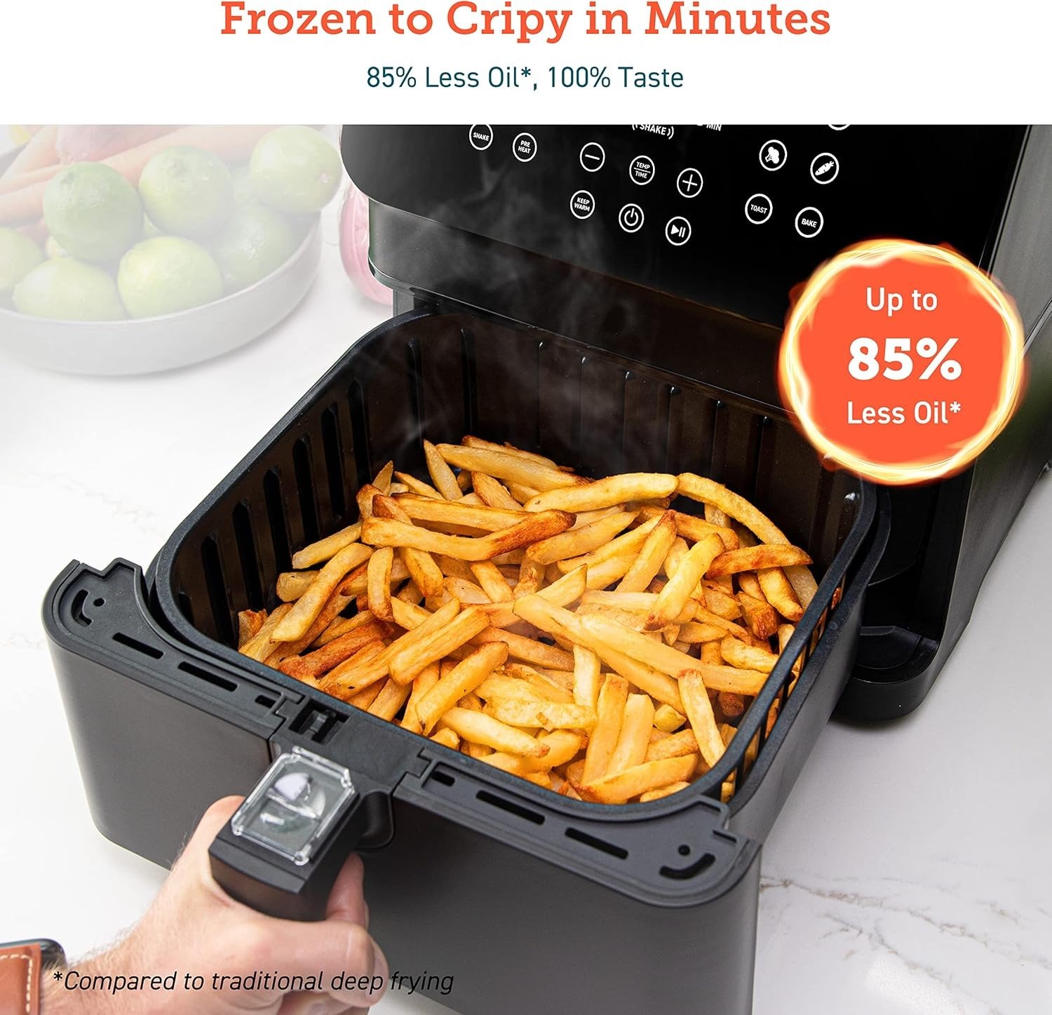 5.8QT 12-in-1 Air Fryer, 360° Air Circulation, Custom Shake Reminder, Dishwasher Safe