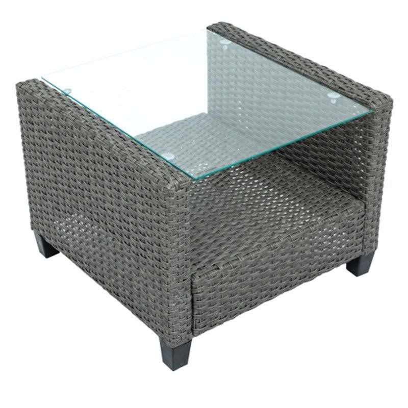 3 Piece Wicker Rattan Set with Rocking Chair,Glass-Top Table Beige