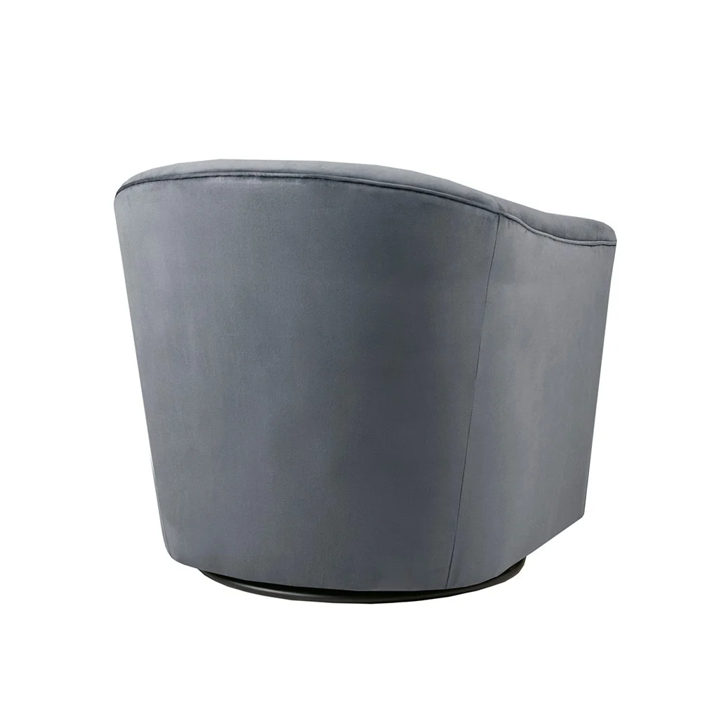 Gracie Mills Carley Grey Velvet Barrel Swivel Chair - GRACE-14814