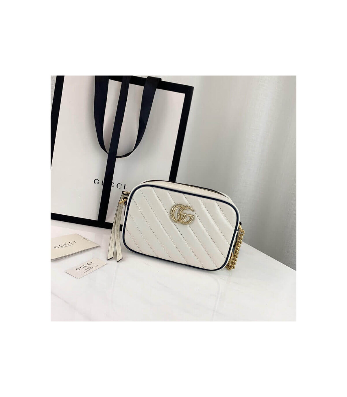 Gucci Diagonal GG Marmont Mini Bag White/Blue