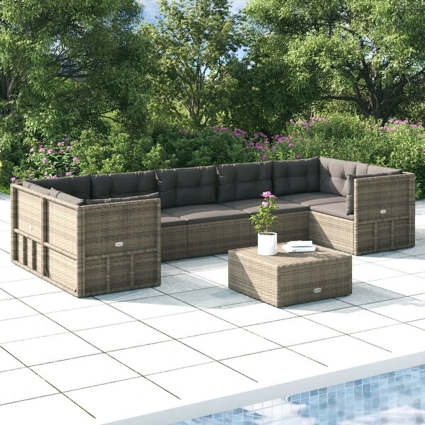 vidaXL 7 Piece Patio Lounge Set with Cushions Gray Poly Rattan
