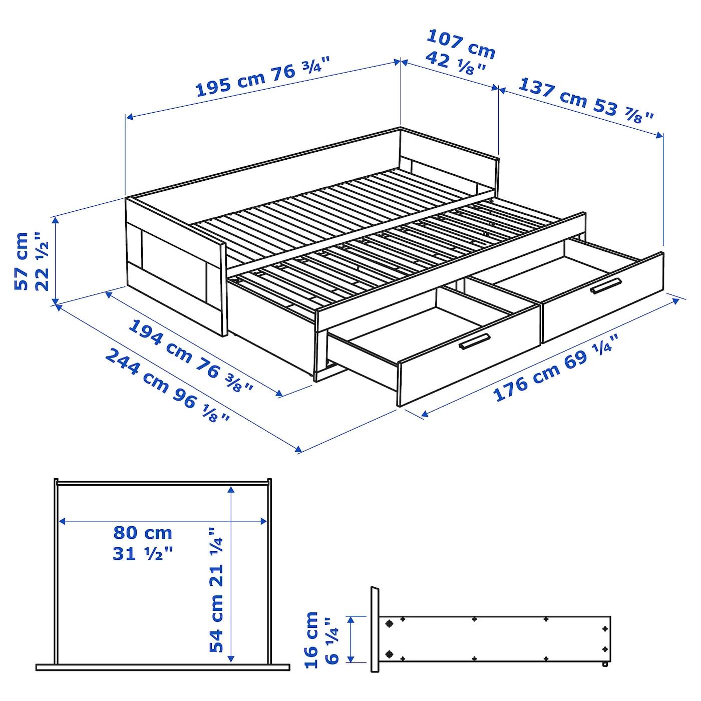 IKEA - BRIMNES Daybed Frame with 2 Drawers, White, Twin