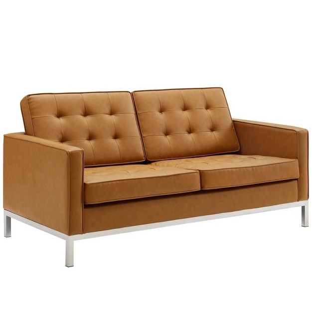 Loft Tufted Upholstered Faux Leather Loveseat Silver tan Modway