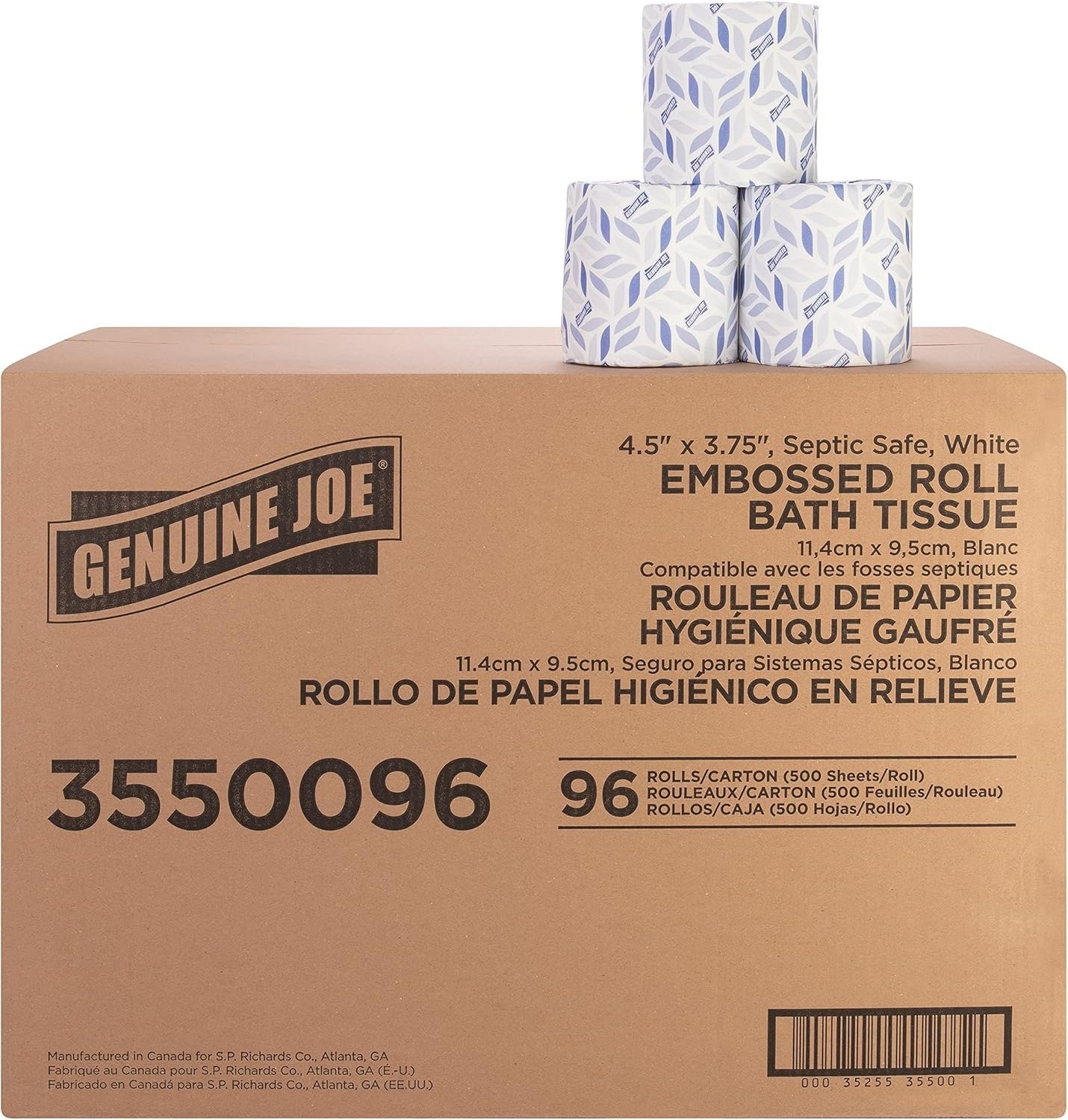2-Ply Embossed Toilet Paper, 96 Rolls (500 Sheets Per Roll) Septic Safe Bulk Tissue