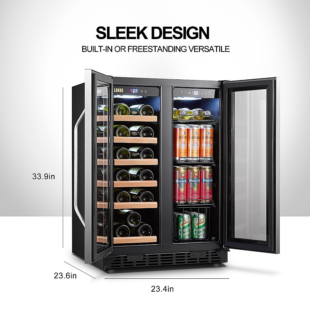 Lanbo - Freestanding/Built-In 23.4'' width 18 Bottle 56 Can Dual Zone Combo Wine and Beverage Cooler - Black
