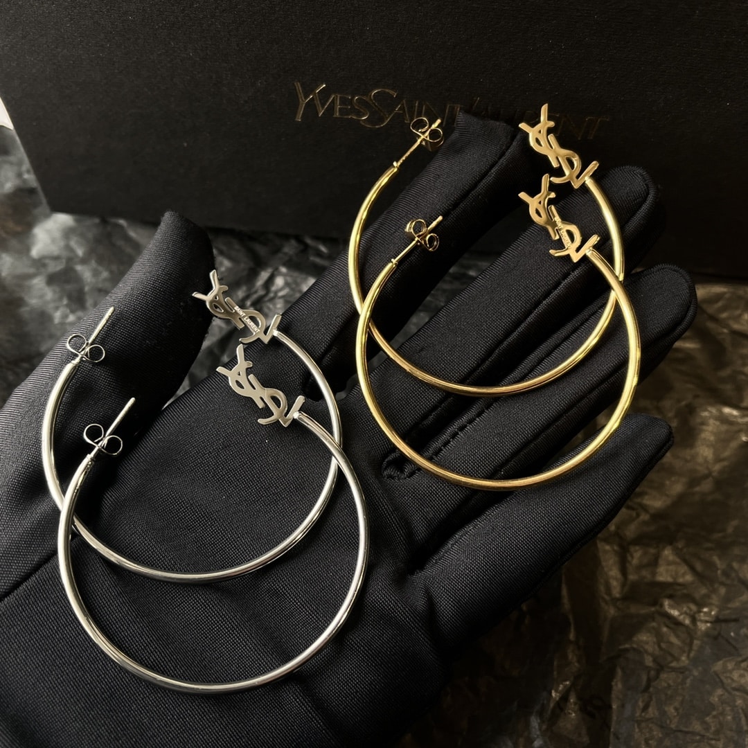 Saint Laurent Ysl Logo Big Round Earrings Gold