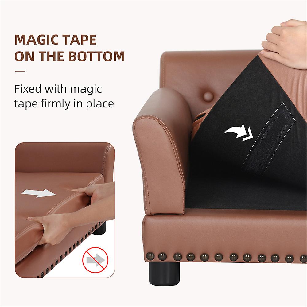 Bingopaw Luxury Leather Pet Sofa Dog Cat Chaise Lounge With Waterproof Removable Cushion