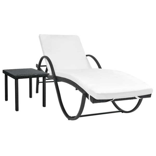 vidaXL Sun Lounger with Cushion and Table Poly Rattan Black