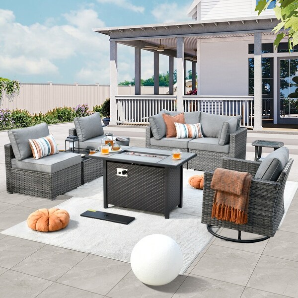 HOOOWOOO 8piece Rattan Wicker Patio Furniture Set with Fire Pit