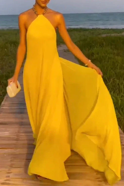 Open Back Halter Maxi Dress: Elegant Evening GownClistos