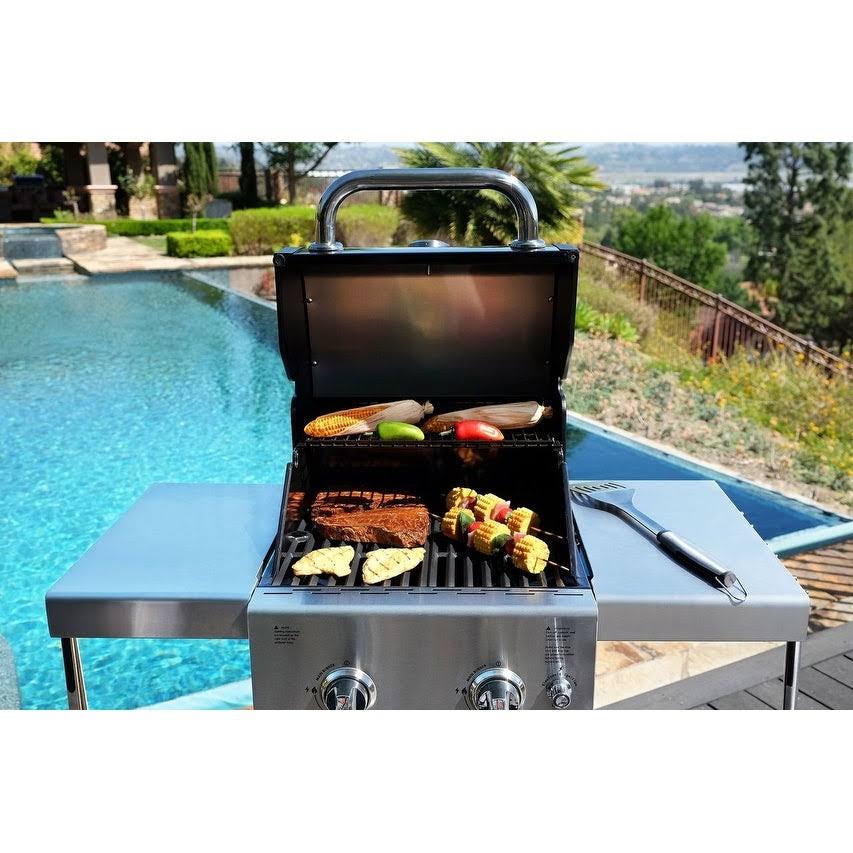 Permasteel 2 Burner Grill with Folding Side Shelves - Red