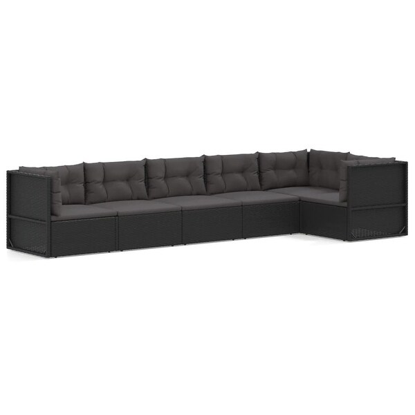 vidaXL 4 Piece Patio Lounge Set with Cushions Black Poly Rattan