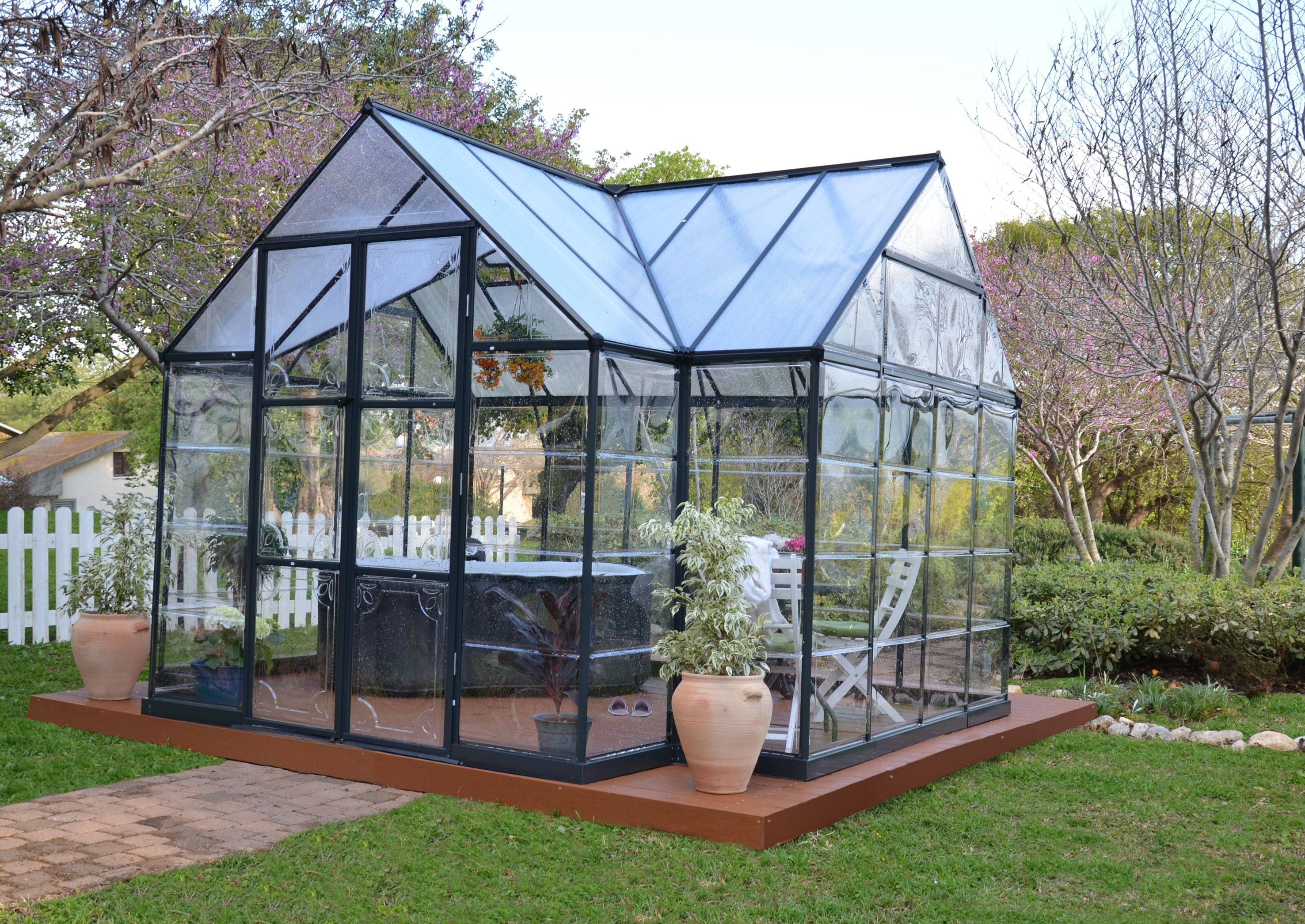 Palram – Canopia Chalet Four Season – 12′ x 10′ – Walk-In Hobby Greenhouse – Charcoal Gray – with 2 Roof Vents