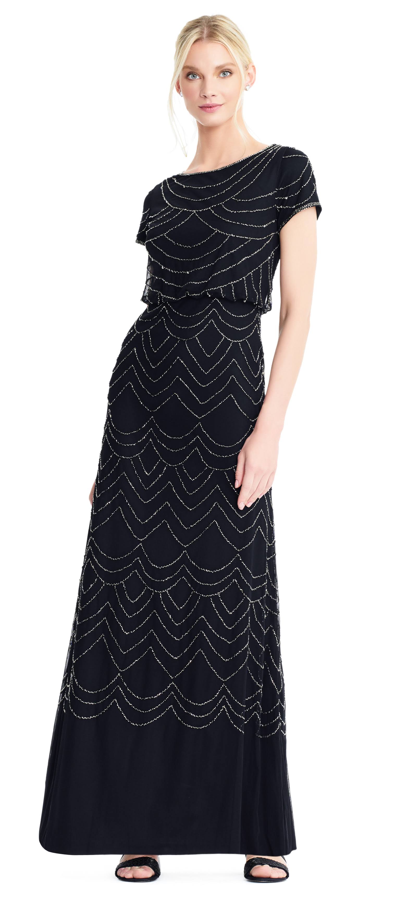 Adrianna Papell Beaded Blouson Gown - 2 / Black