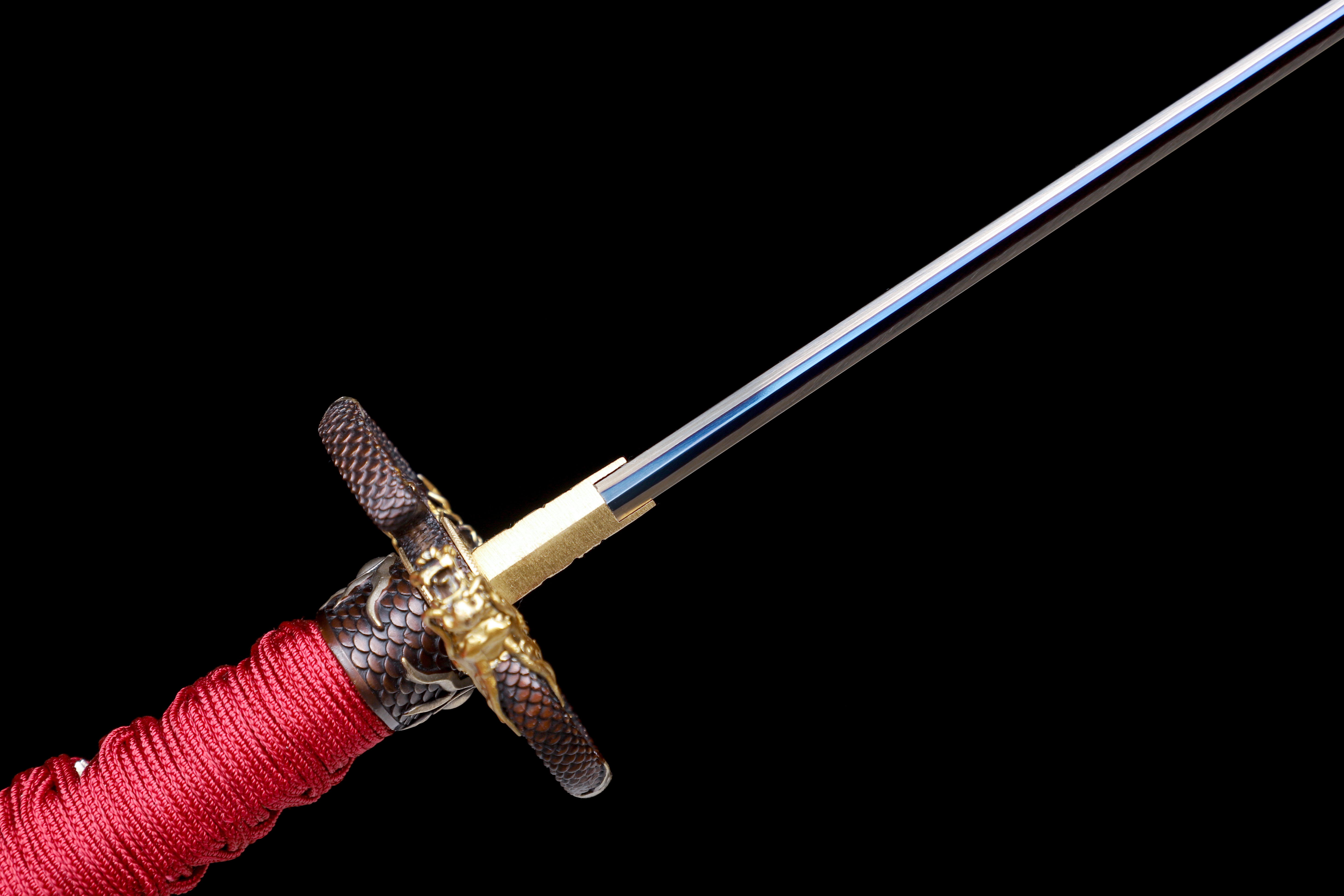 Handmade Katana Go-Mai Gold Body Blue Edge Dragon Tsuba Full Tang