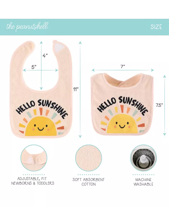 The Peanutshell Unisex Terry Bibs, 18 Pack for Feeding, Teething, or Drooling, Neutral Foods Hello Sunshine