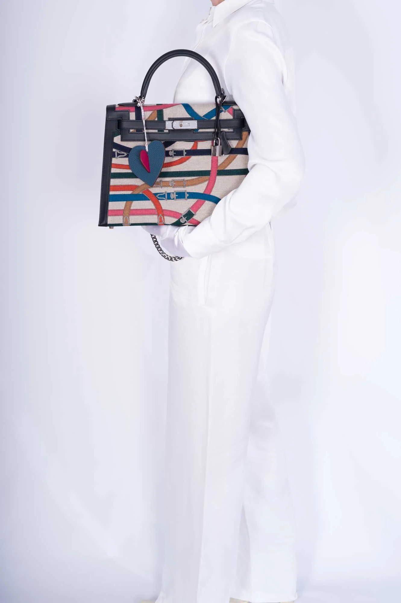 Hermès Kelly 32 Sellier Toile de Camp Cavalcadour and Noir Leather Palladium Hardware