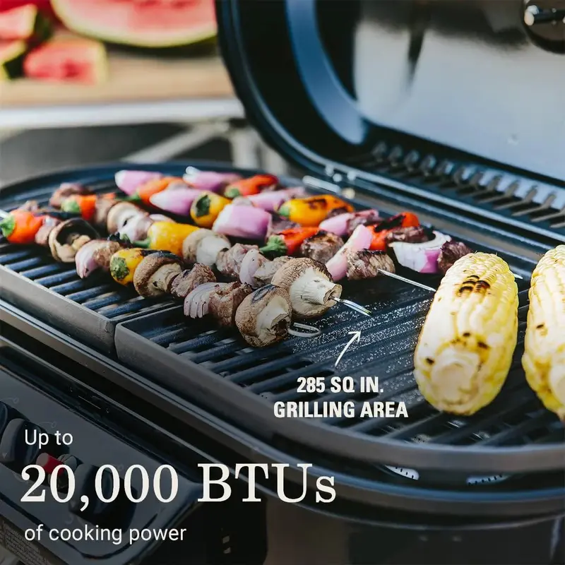 RoadTrip Portable Propane Grill – Stand-Up Design with 3 Adjustable Burners, InstaStart Ignition, and 20,000 BTU Output