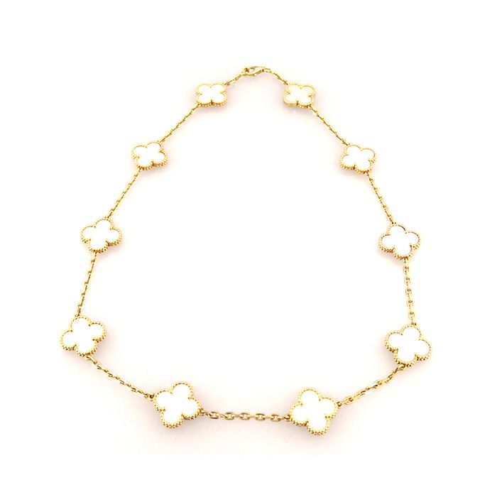 Van Cleef & Arpels Vintage Alhambra Necklace 10 Motifs 18K Yellow Gold Shell