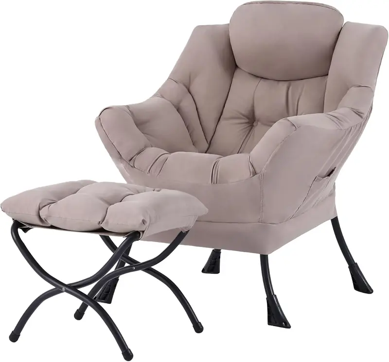 Tiita Modern Lazy Lounge Chair with Matching Ottoman – Large Leisure Armchair Set