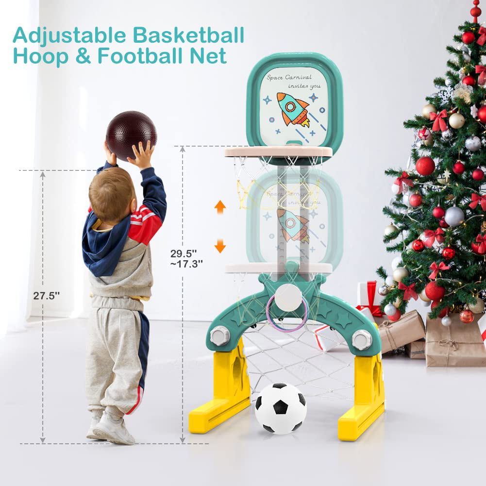 GIKPAL 6 in 1 Toddler Slide and Swing Set, Climber Slide Playset with Basketball Hoop Long Slide and Ball Pool for Kids Indoor Outdoor