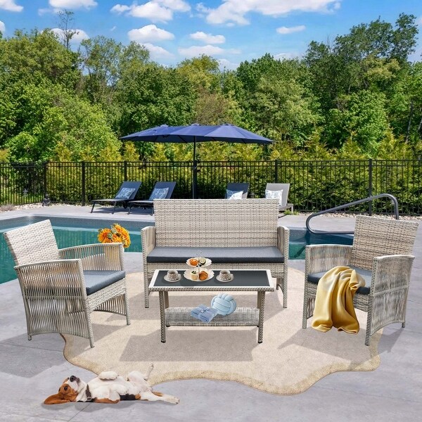 4Piece Rattan Wicker Patio Furniture Conversation Set with Coffee Table Bistro Set,Cushions Included🎃