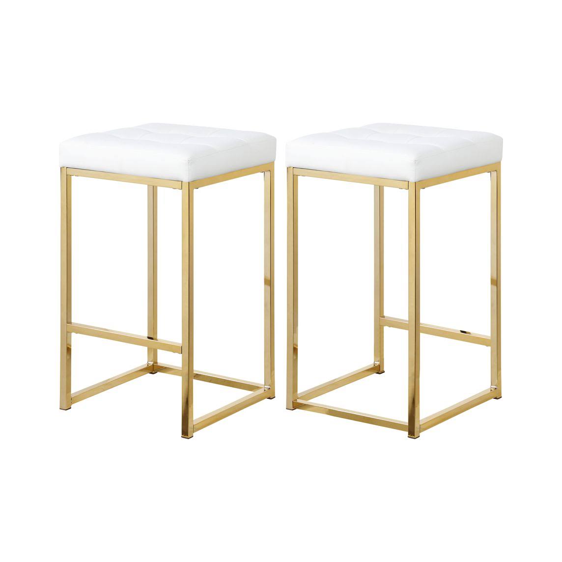 Meridian Nicola Counter Stool Tufted White Leather Gold (Set of 2)