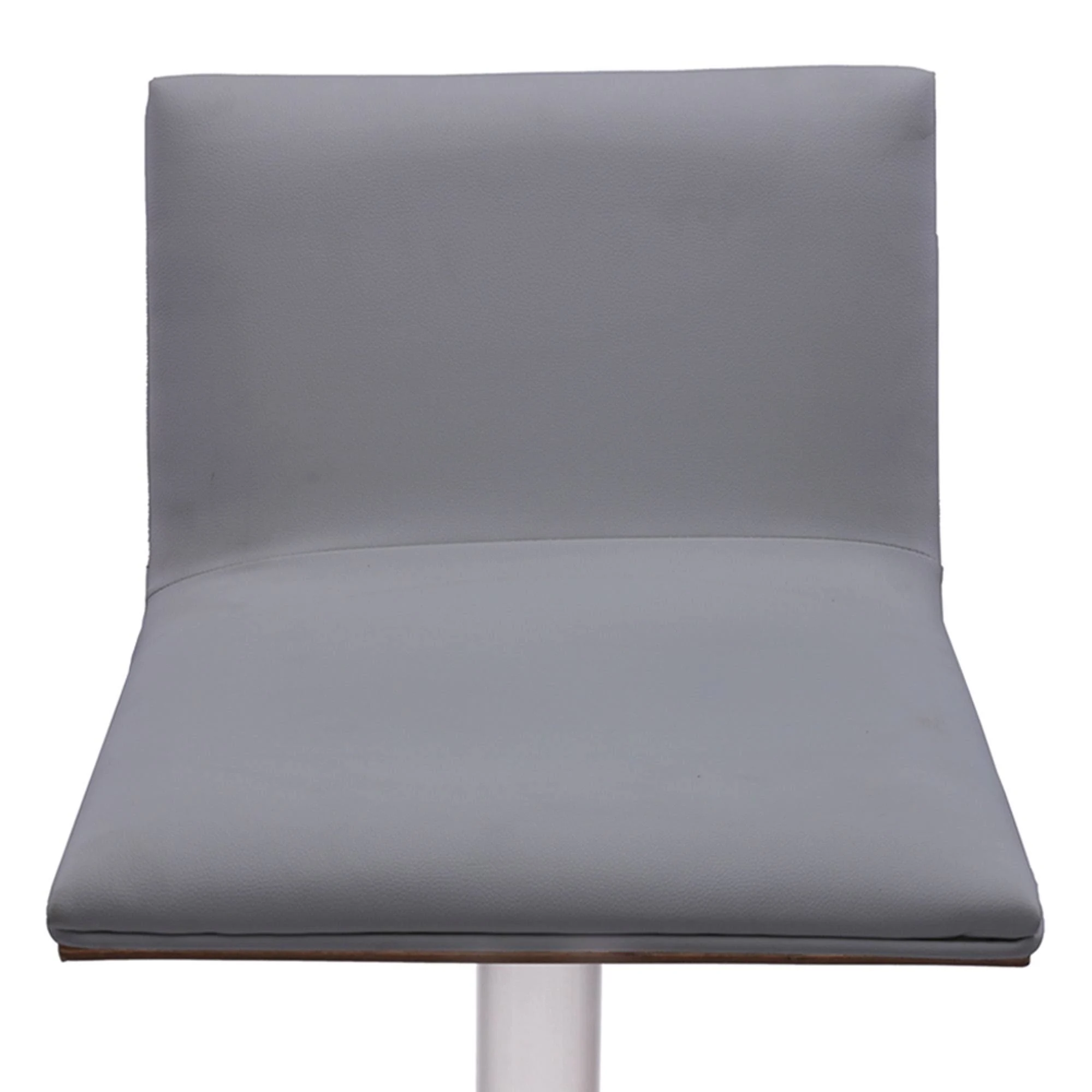 Armen Living Crystal Barstool in Brushed Stainless Steel Finish with Grey Faux Leather and Walnut Back