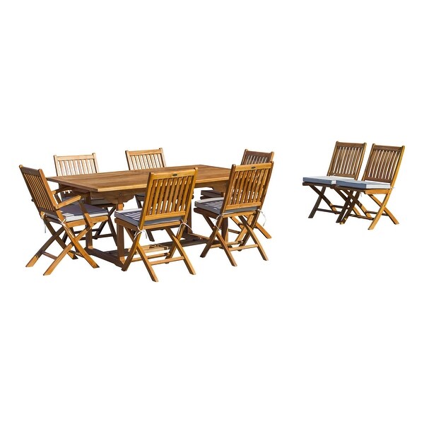 Seven Seas Teak 9 Piece Teak Wood Santa Monica Patio Dining Set,Rectangular Extension Table,8 Folding Arm and Side Chairs