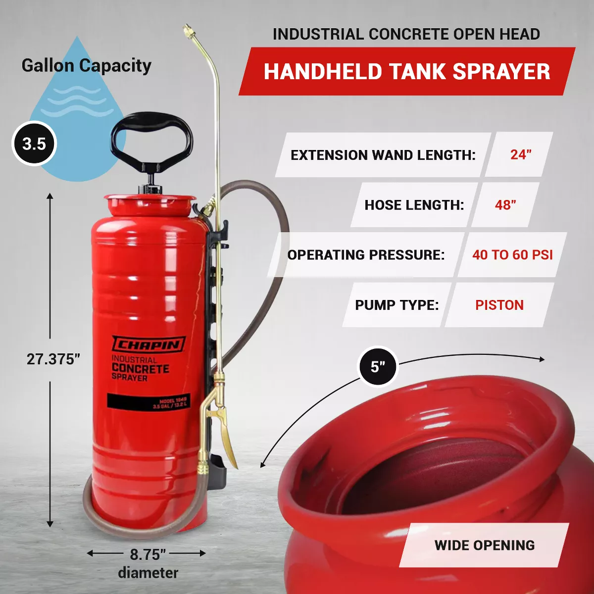 Chapin 1949 3.5 Gallon Tri-Poxy Industrial Concrete Open Head Handheld Tank Sprayer