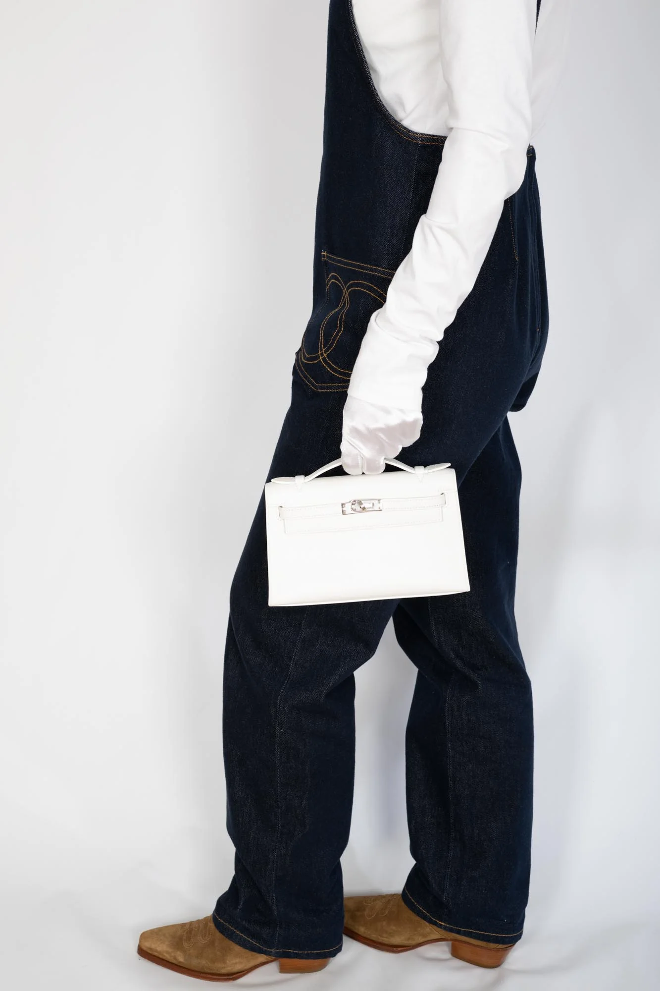 Hermès Kelly Pochette White Swift Palladium Hardware
