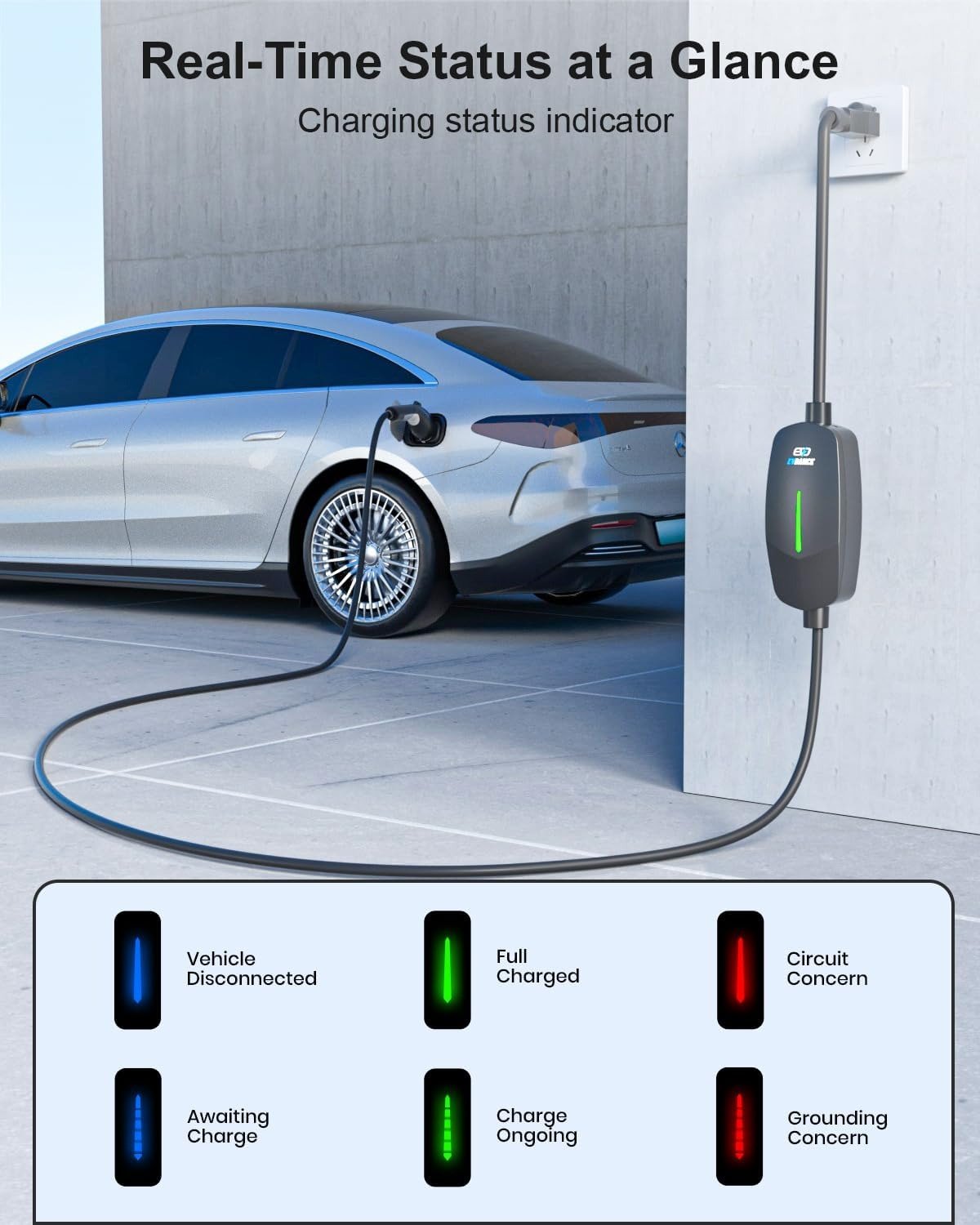 1&2 EV Charger, Electric Vehicle Portable Charger with 25FT Cable, Home EV Charging Station for J1772 Electric Cars, 12A 120V/16A 240V, NEMA 5-15 & NEMA 6-20 Plug