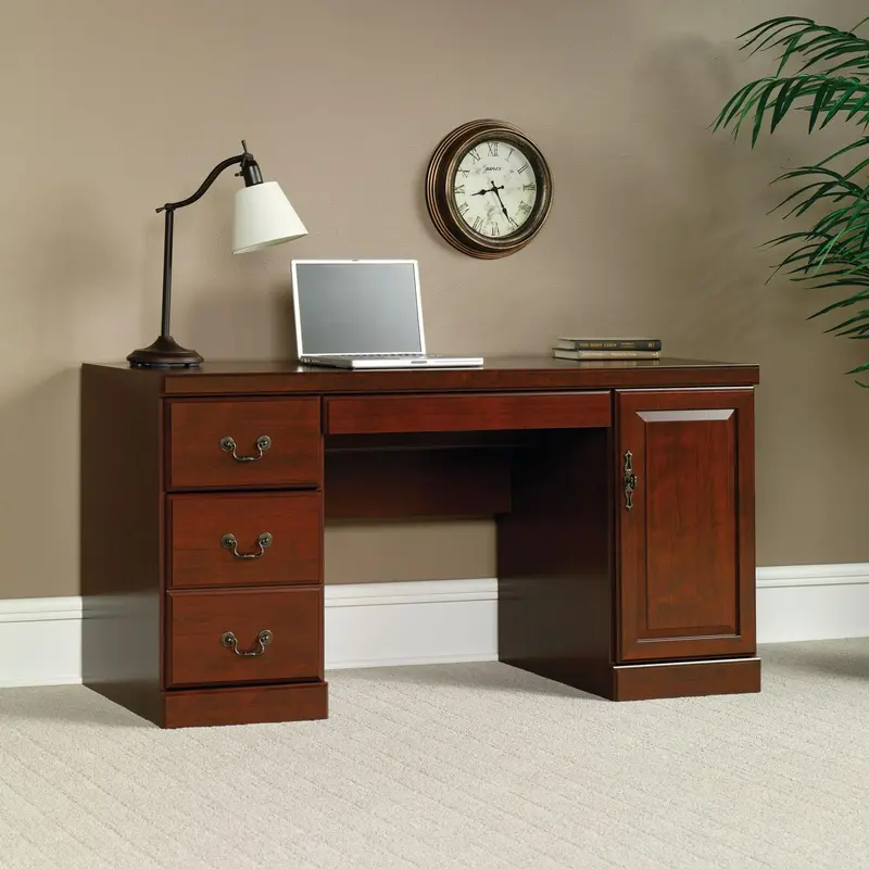 Sauder Heritage Hill Computer Credenza Desk – Classic Cherry Finish, Modern Office Storage Solution