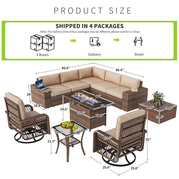 10 PCS Patio Furniture Set with Fire Pit Table