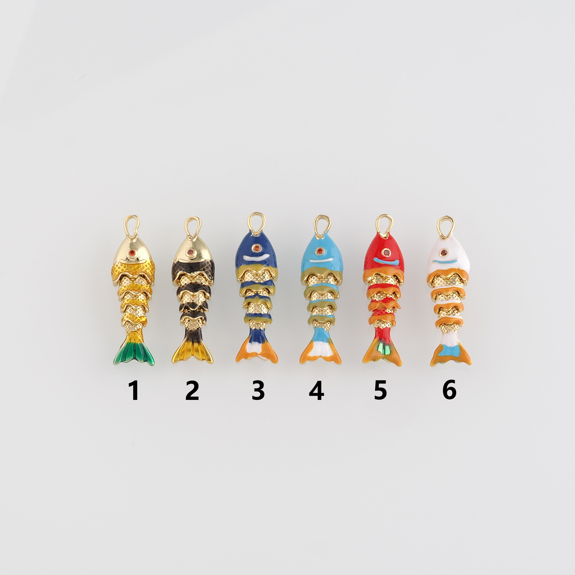 18K Gold Filled Fish Pendant,Enamel Fish Charm Earrings Necklace for DIY Jewelry Making Supply