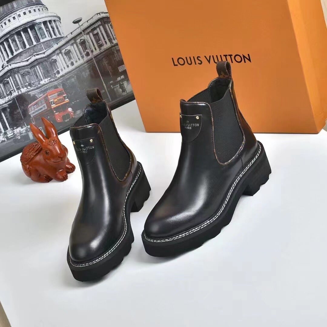 Louis Vuitton Beaubourg Ankle Boots Calf Leather Black